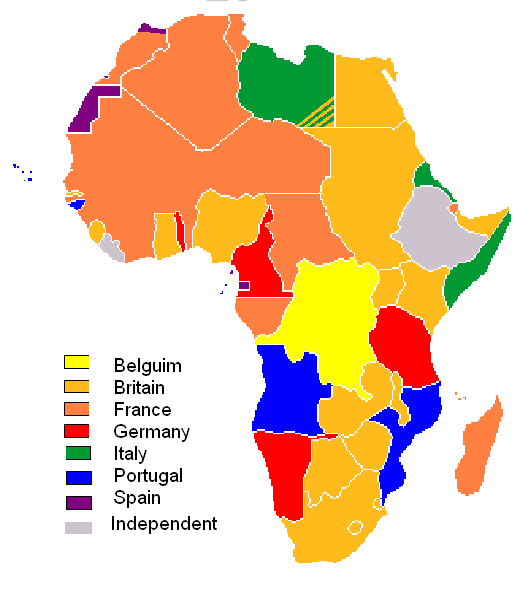 Map showing European claimants to the African continent at the beginning of World War I