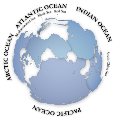 The world's oceans as seen from the South Pacific